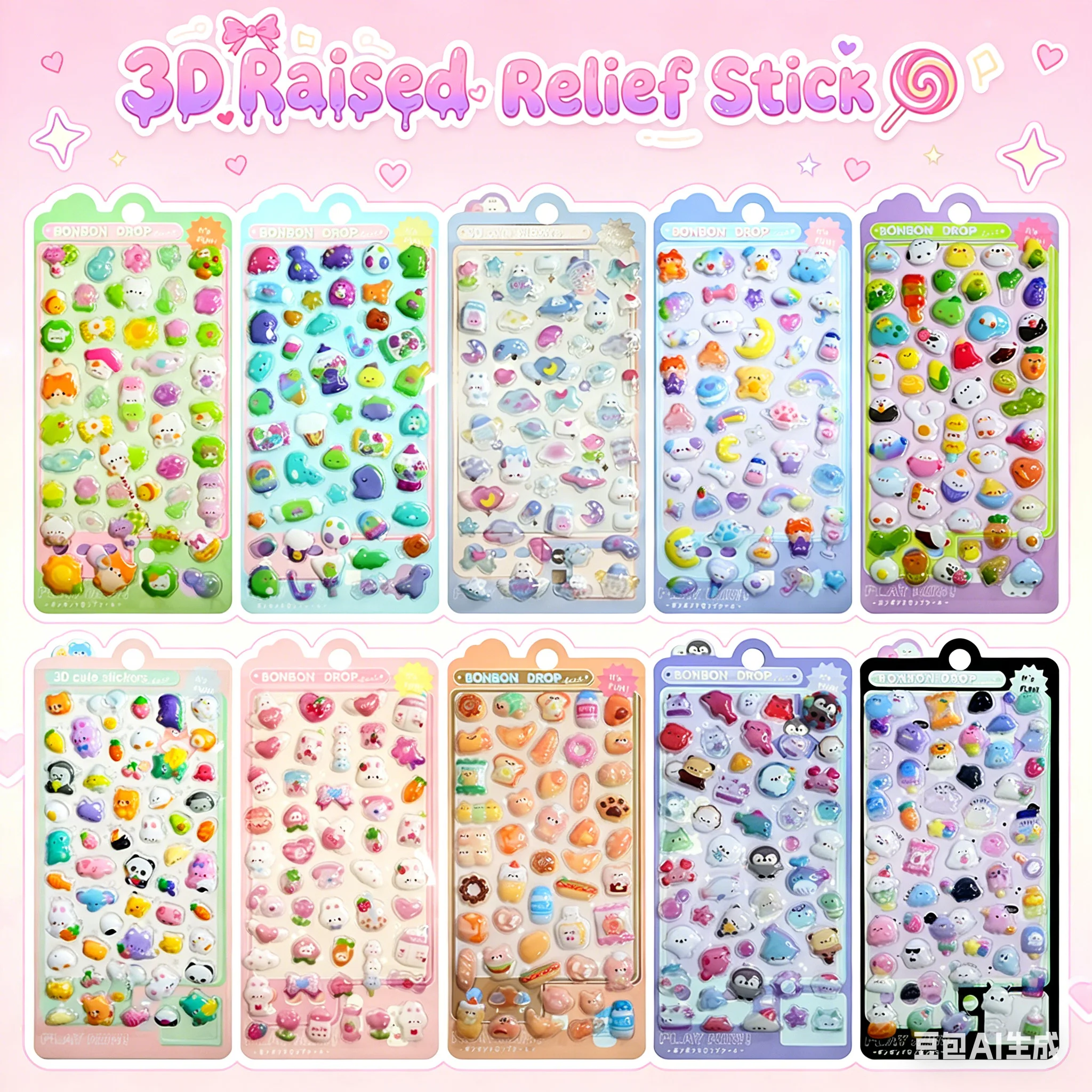 

Cartoon 3D Relief Drop Stickers Cute Animal Candy Rabbit Aesthetic Crystal Stickers DIY Phone Case Mirror Scrapbook Journal Deco