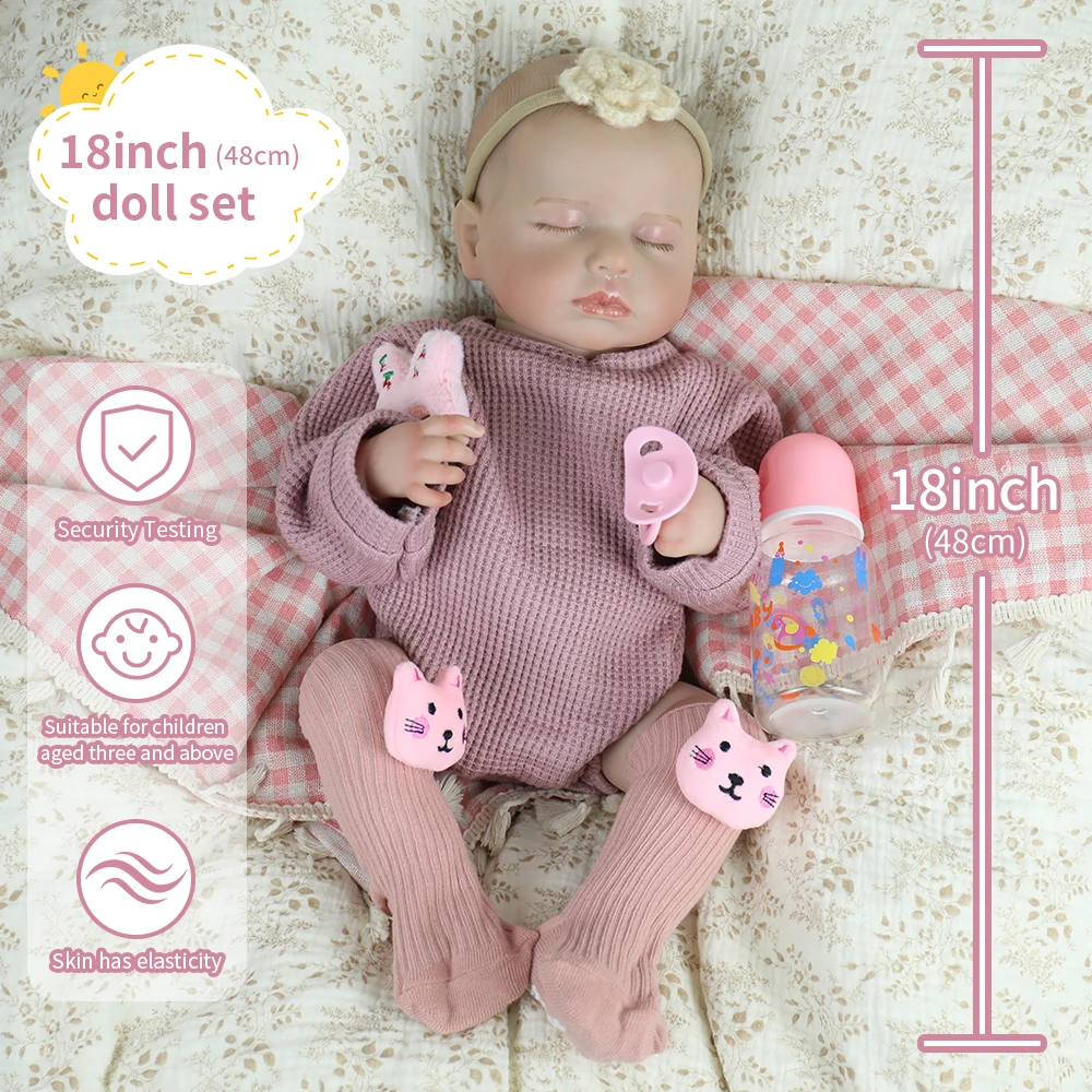

18inch Loulou Reborn Baby Doll Full Soft Vinyl Body Girl Washable Newborn Baby Size with Handmade 3D Skin Visible Veins Doll