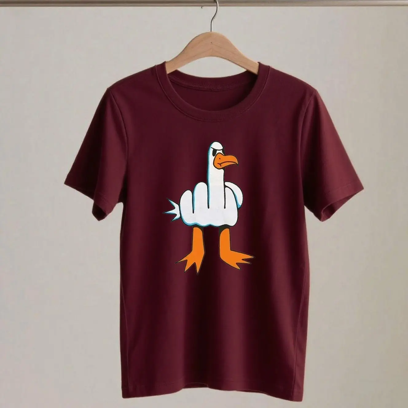 Mens Funny T-Shirt Rude Seagull Design Regular Fit Cotton Tee Women Men Print Cartoon Graphic Cotton T Shirts Breathable Workout image 5