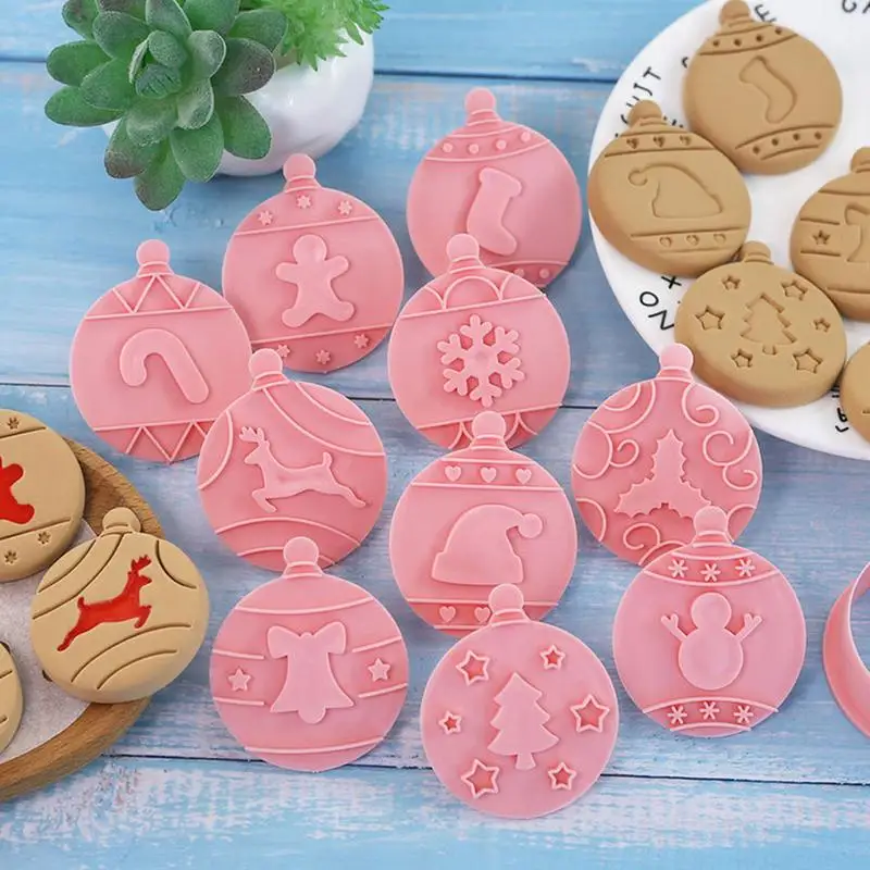 Christmas Biscuit Mold Non-Stick Safe Cookie Stampers For Baking In 10 Different Christmas Elements 3D Stamper Mold For Cookie