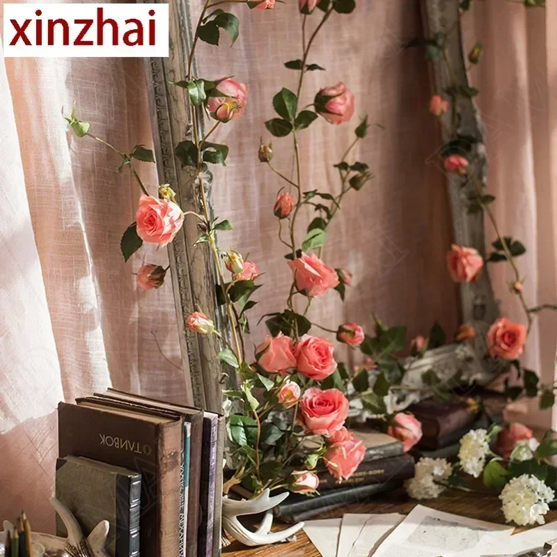 

European Cloth Rose Rattan Creativity Romantic Wall Hanging Artificial Flower Wedding Center Arch Decorative Flower Winding Vine