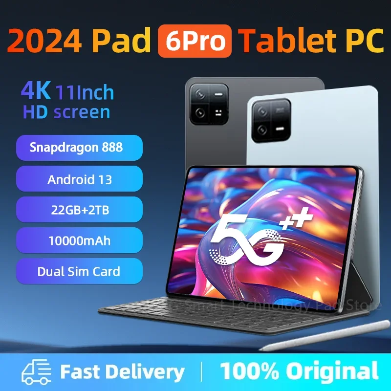 2024 Original Global Version Tablet Android 13.0 Pad 6 Pro Snapdragon 888 22GB+2TB Tablet PC 5G Dual SIM Card WIFI 4K HD Mi Tab