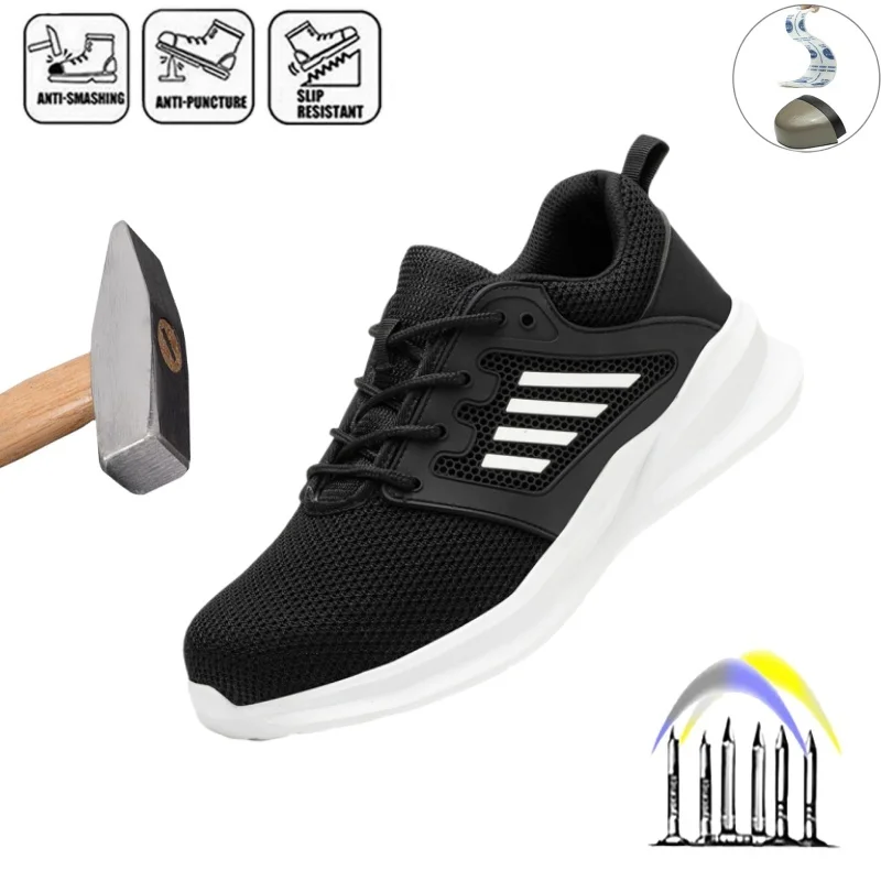 

36-46 Рабочая защитная обувь, мужские легкие неразрушимые рабочие кроссовки, защитная обувь со стальным носком, защитные защитные ботинки черного цвета, размер