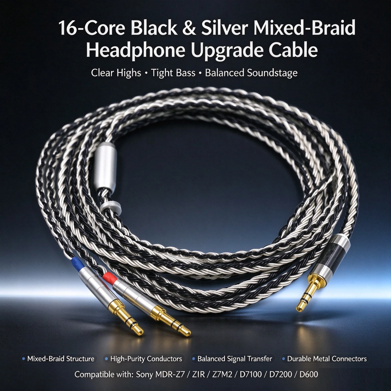 16 Core For  MDR-Z7 Z1R Z7M2 Headphone Cable D7100 D7200 D600 4pin XLR 4.4 3.5 Single Crystal Silver-Plated Upgrade Cables
