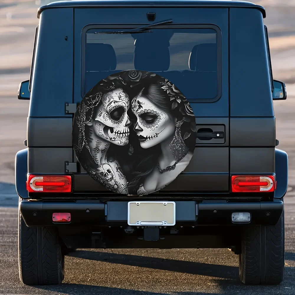Sugar Skull Couple Tire Cover Waterproof Polyester Spare Wheel Protector for SUV Truck