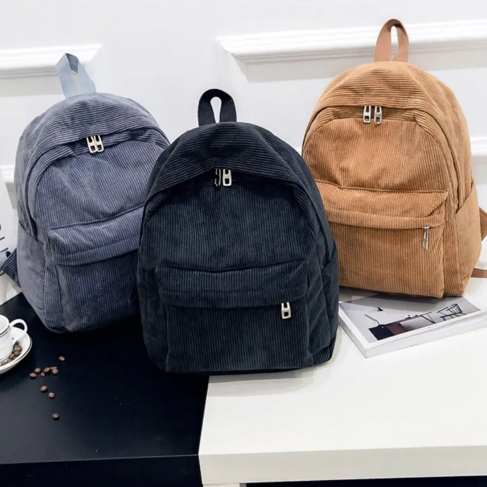 New Large Capacity School Bag Lightweight Corduroy Design Luggage Bag Multiple Pocket Dacron Striped Rucksack Teenagers
