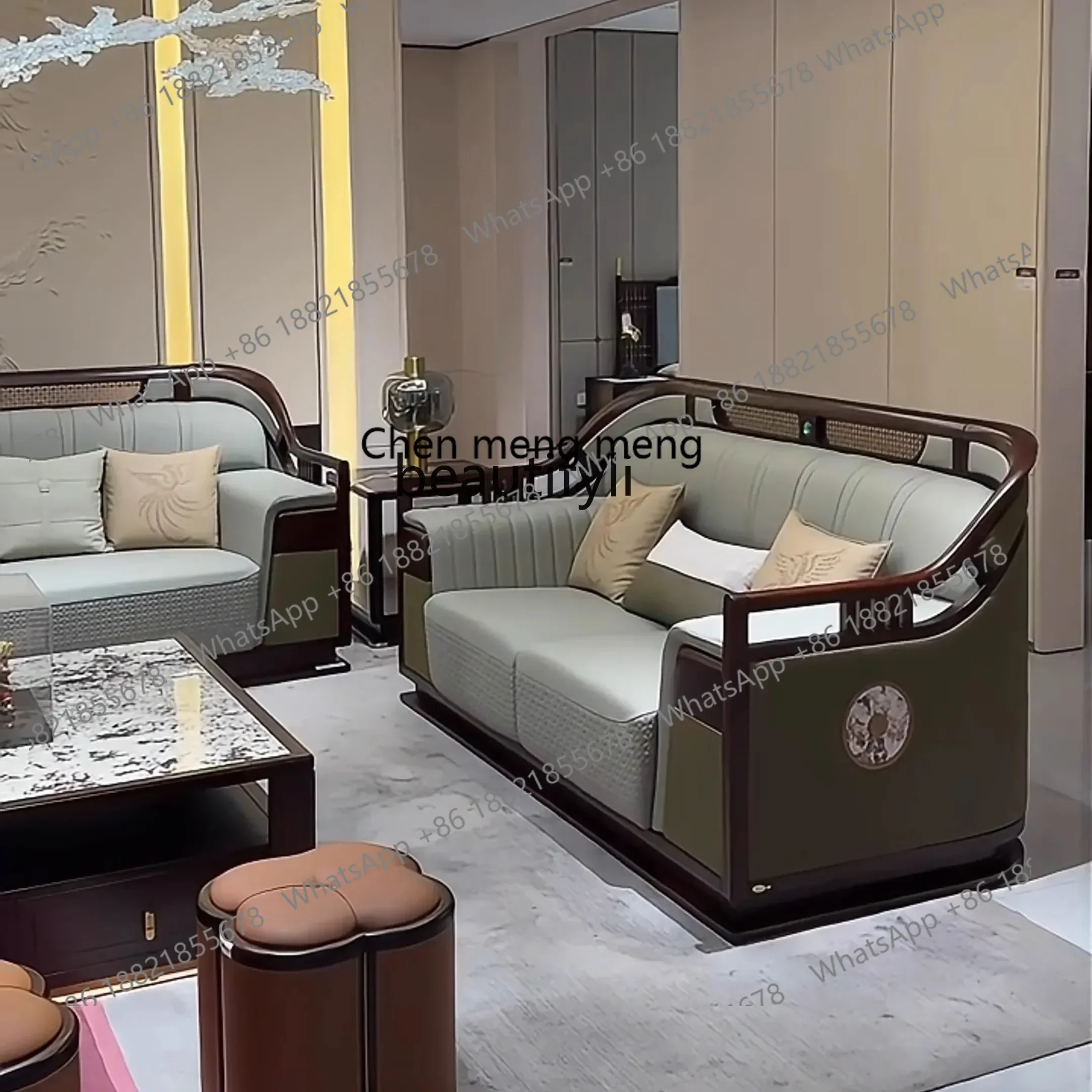G153 L1 New Chinese ebony sofa combination size apartment Zen villa solid wood living room furniture