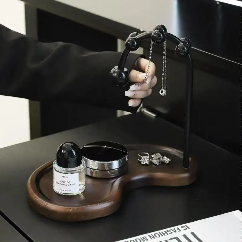 ウォールナット製玄関キー収納ディスプレイスタンド-高級無垢材シューズキャビネット-室内玄関キーホルダートレイ