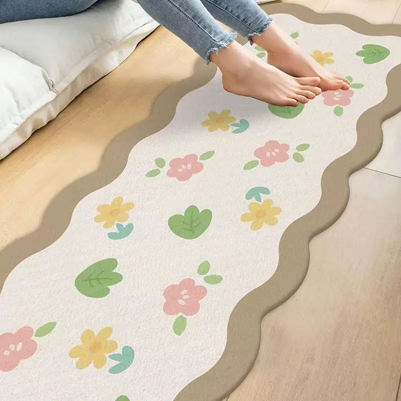 Ins Flowers Bedroom Carpet Small Fresh Bath Mats Soft Floor Rugs Home Entrance Toilet Bathroom Door Absorbent Non-Slip Foot Pad