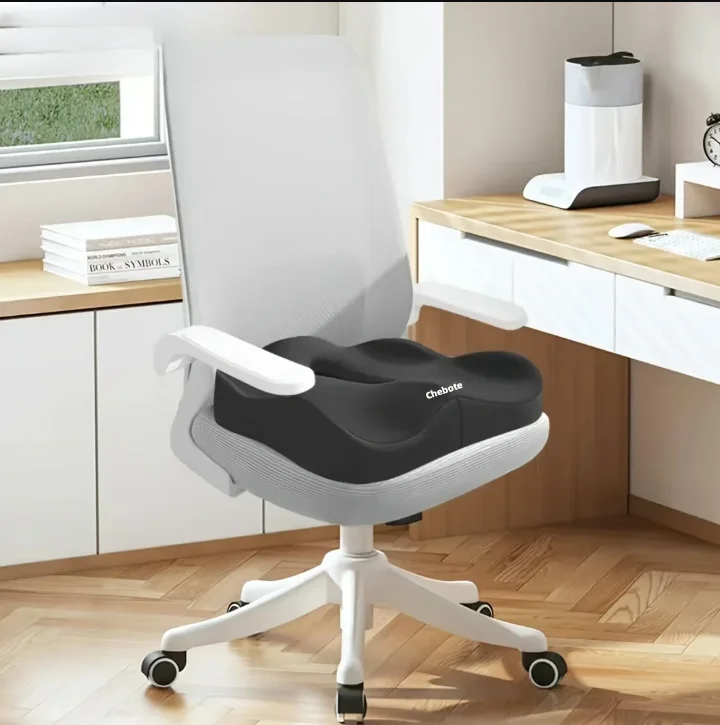 1pc Memory Foam Seat Cushion - 3D Ergonomic Support| Light Green & Grey, Washable Polyester, Car/Office Essentials Home Decor