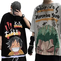 Anime ONE PIECE T-shirt Cotton Short-sleeved Tops Luffy Zoro Casual Students Cartoon Men Couple Loose Street Y2k Clothes Tops