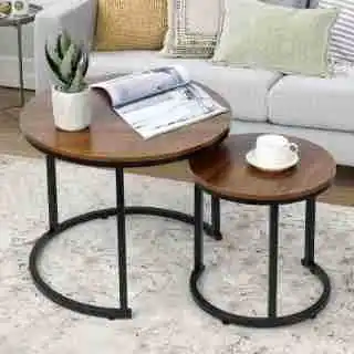Round coffee table European and American retro style mother round coffee table wrought iron coffee table household telescopic co