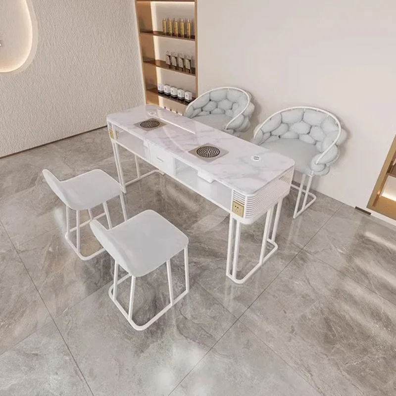 Modern Dressing Manicure Table Luxury Marble Tabletop Storage Nail Artist Nail Tables Reception Salon Furniture Nail Desk LLMT