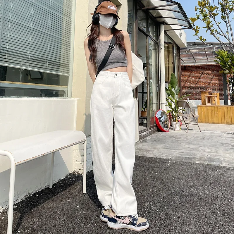 

Women White Jeans High Waist Zipper Washed Loose Denim Trousers Fashion Casual Basic Wide Leg Pants Baggy Jeans Y2K Femme 2025