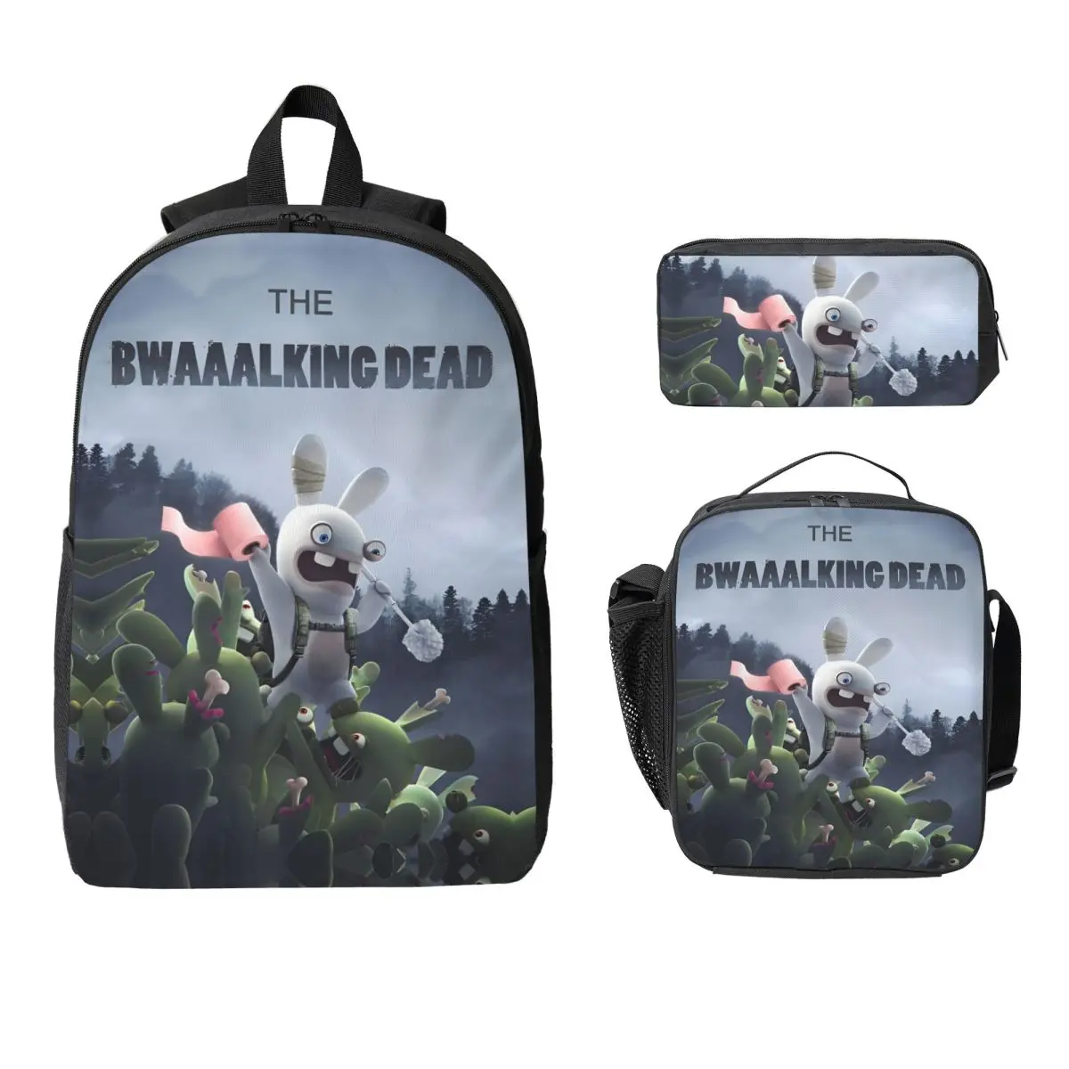 

3 шт., набор рюкзаков Invasion Rabbits в стиле аниме с забавной тематикой для детей, сумки для ручек, наборы сумок для книг с коробкой для завтрака для школьников, рюкзак