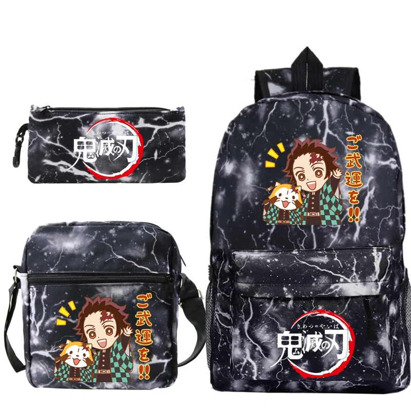 Anime Demon Slayer Kamado Tanjiro Backpack 3pcs/set Boys Girls Students Top Quality Bookbag Funny Cartoon Children School Bags