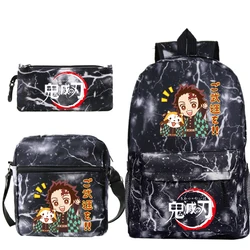 Anime Demon Slayer Kamado Tanjiro plecak 3 sztuk/zestaw chłopcy dziewczęta studenci najwyższej jakości Bookbag śmieszne kreskówki torby szkolne dla dzieci