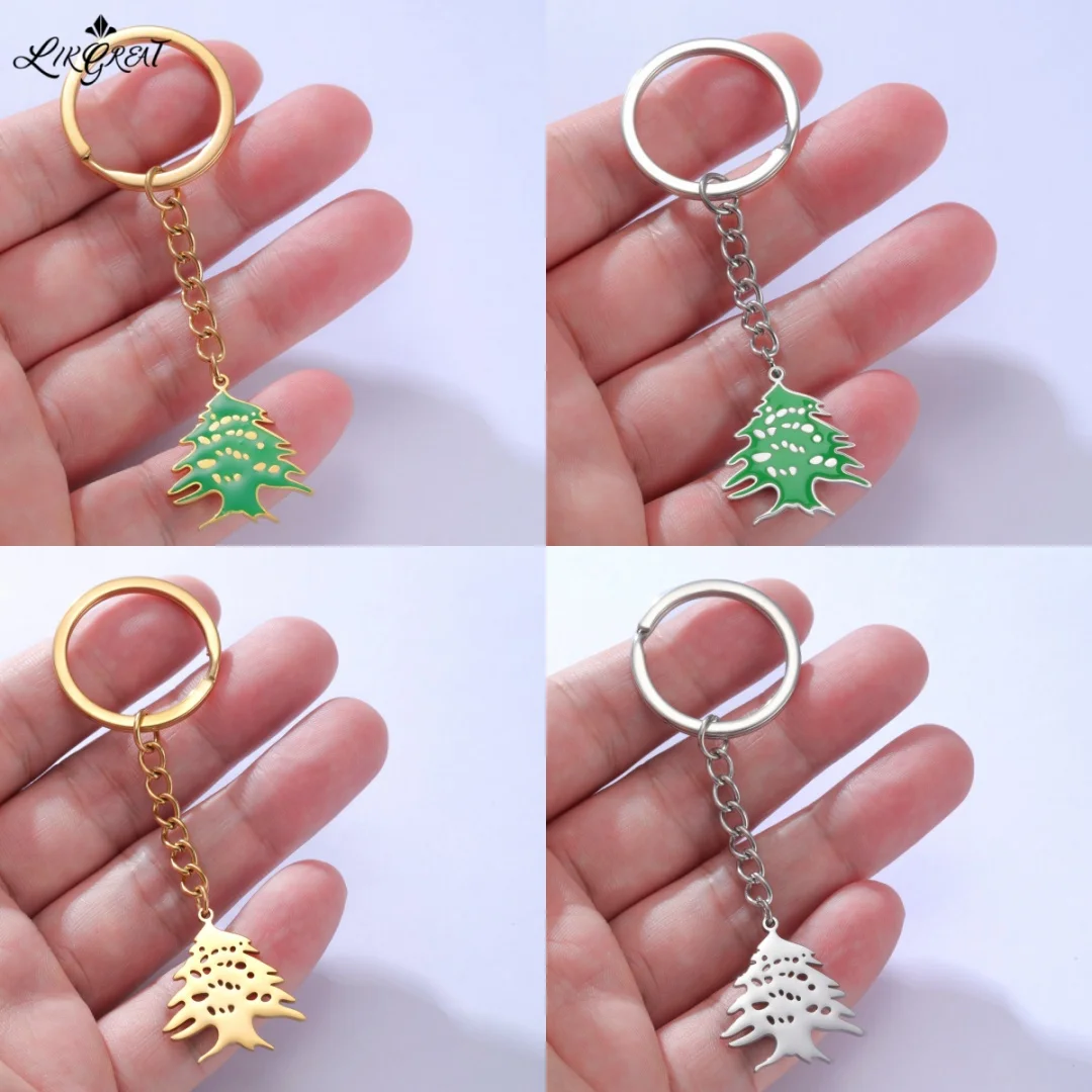 Lebanon Cedar Tree Keychain Stainless Steel Enamel Lebanon National Flag Symbol Key Ring Patriotic Souvenir Gift For Lebanese