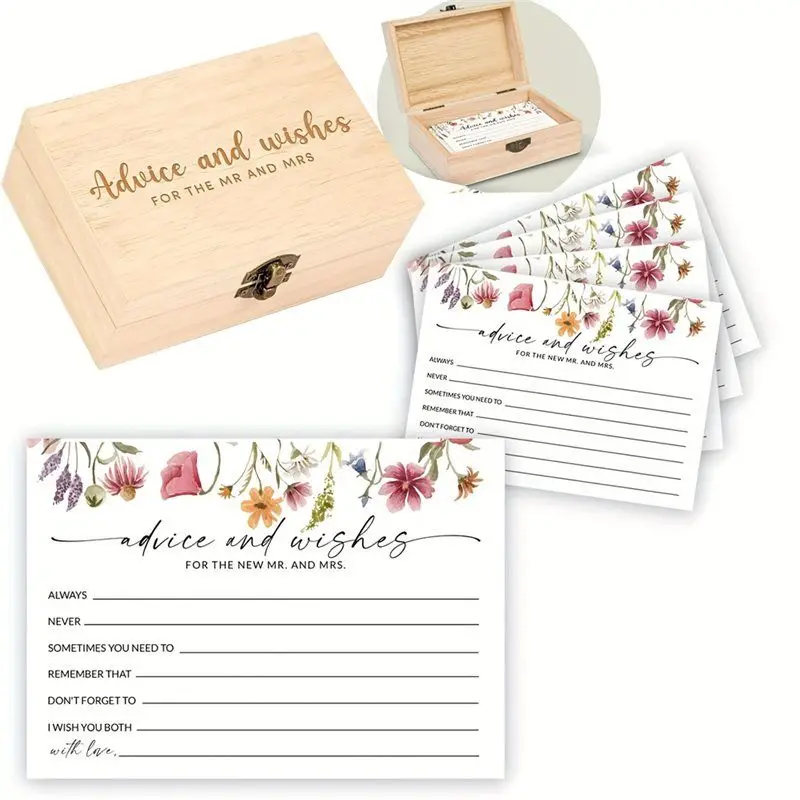 صندوق تخزين خشبي مع قفل معدني 50 بطاقة منظم بطاقة بريدية بطاقة نصيحة الزفاف لديكور تخزين الحفلات المنزلية