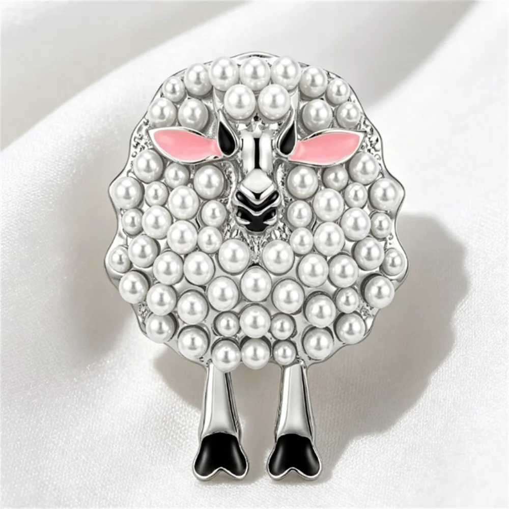 Cartoon Animal Brooch Inlaid Pearls Lucky Lovely Sheep Brooch, For Girls Party Accessories Gift Jewelry Alloy Brooch