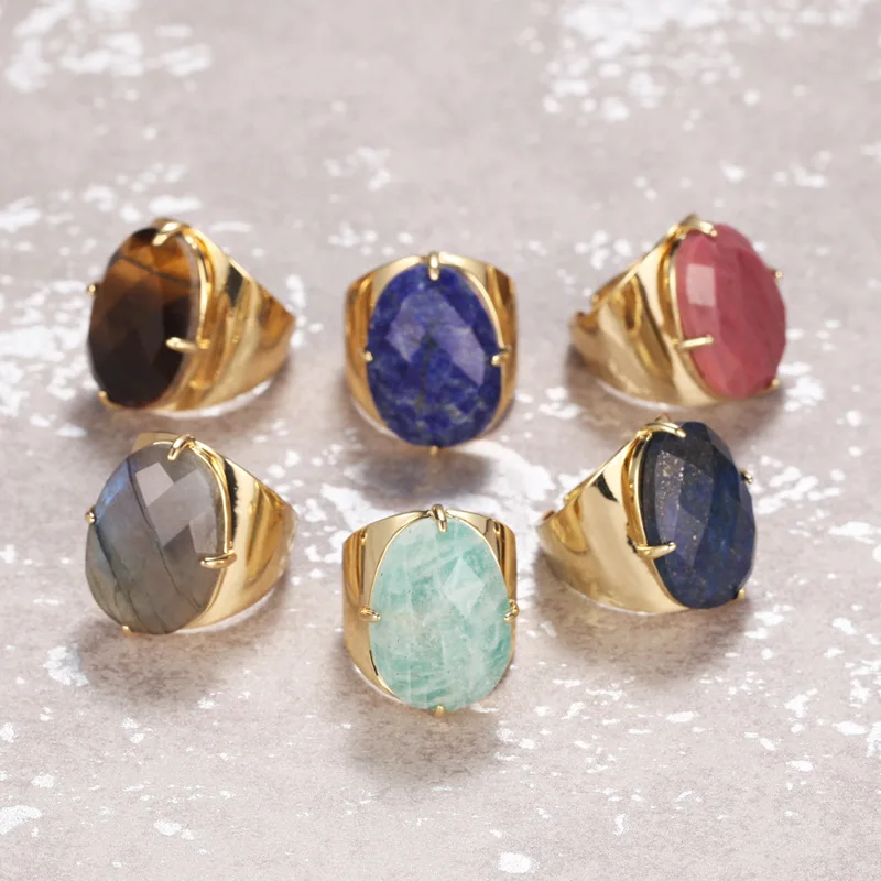 Natural Stone Faceted Rings High Quality Jewelry New Gold Luxurious Party Rings Multi Color Available for Men Women Rings