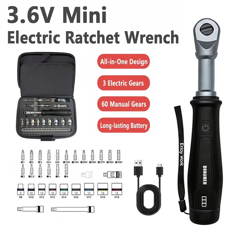 3.6V Ratchet Power Wrench, 1/4-inch and 3/8-inch Automatic/Manual Rechargeable Wrenches, Automotive Repair Tools,Type-C Port