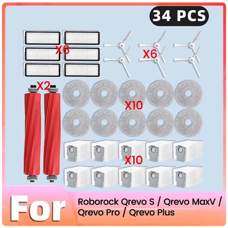 34-pieces-filtres-a-brosse-laterale-principale-vadrouille-sacs-a-poussiere-pour-roborock-qrevo-pro-qrevo-maxv-qrevo-s-qrevo-plus-pieces-d'aspirateur-[2025]