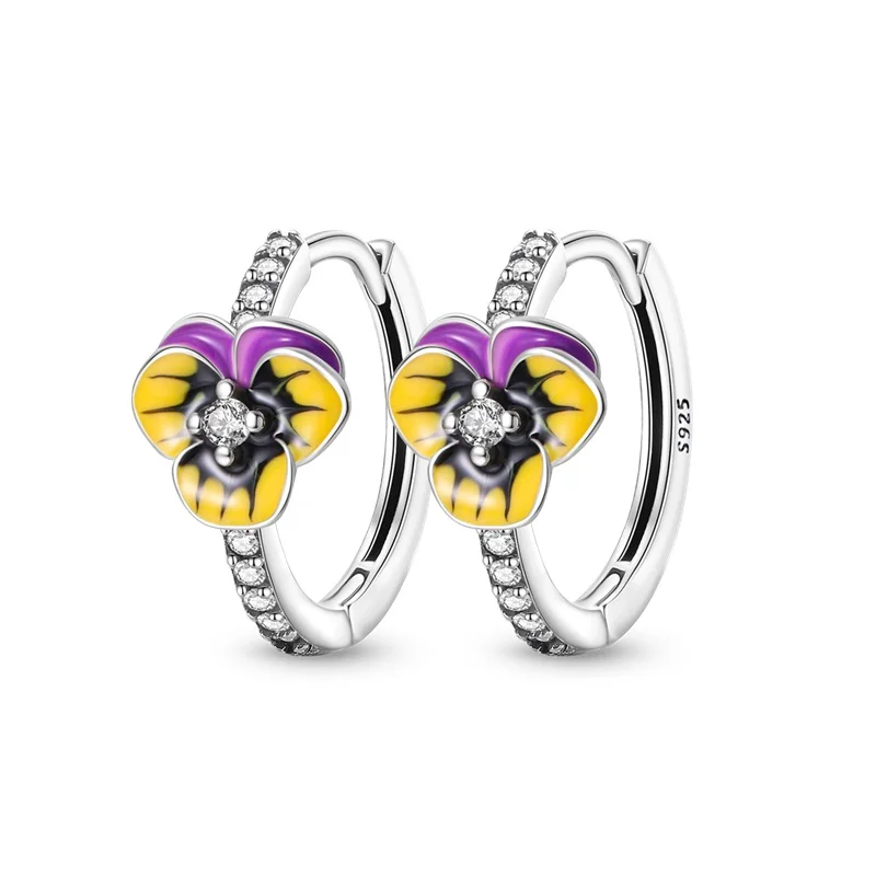 

Fashion 925 Sterling Silver Yellow Flower Hoop Earrings For Women Fine Birthday Jewelry Gifts