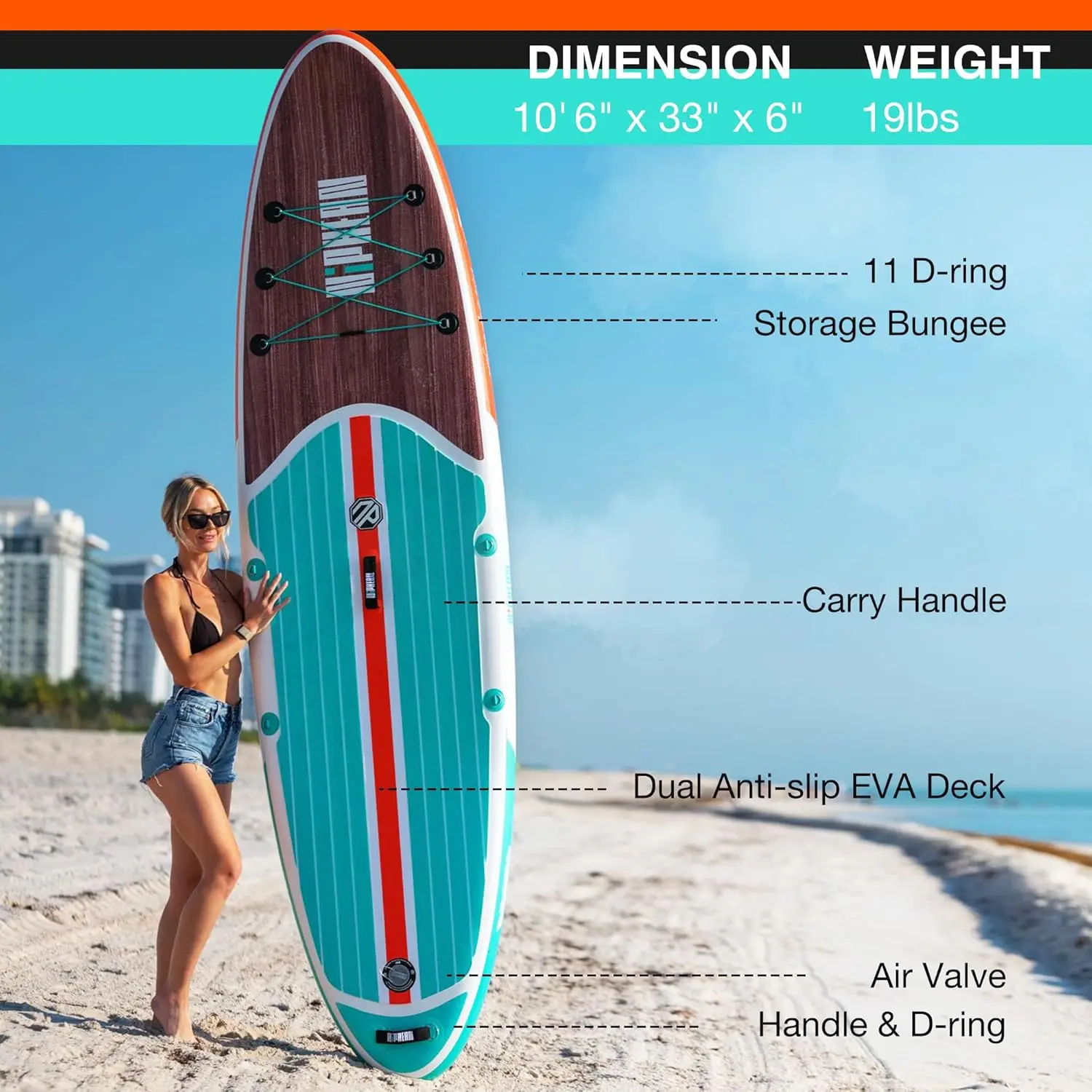 Stand Up Paddle Board with SUP Accessories, Anti-Slip EVA Deck, 10’6’’ Inflatable Paddle Boards for Adults & Youth of All Skill