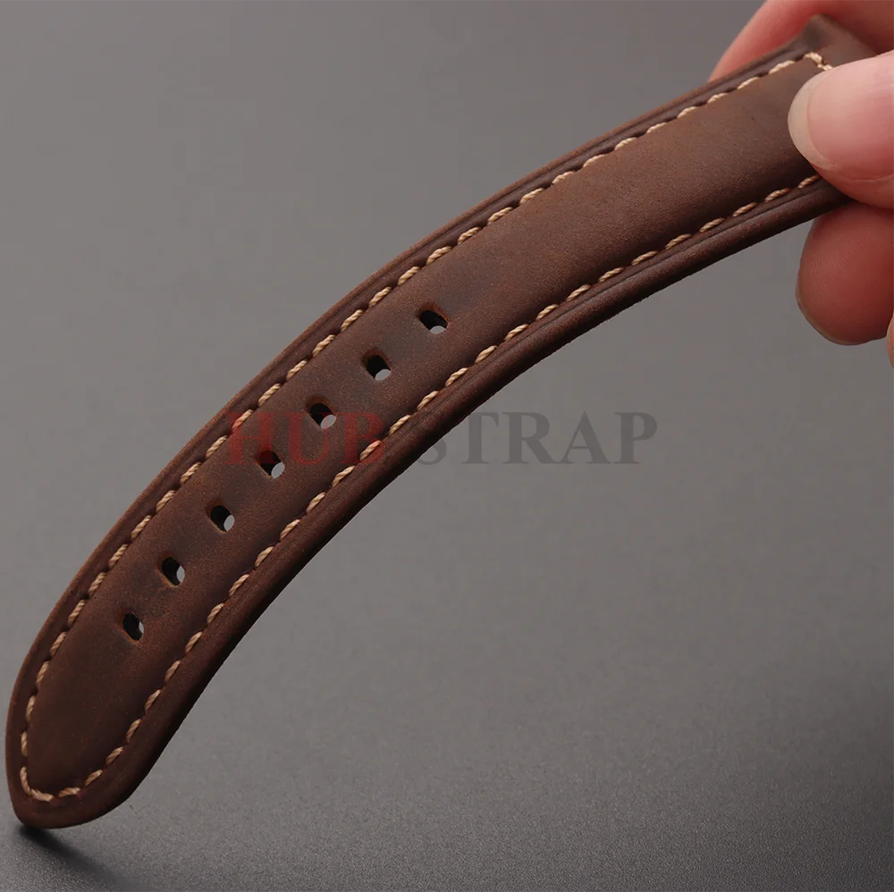 20mm 22mm 24mm 26mm 오메가 비즈니스 시계 밴드용 정품 송아지 가죽 시계 밴드 버터플라이 버클 스티칭 브라운 스트랩