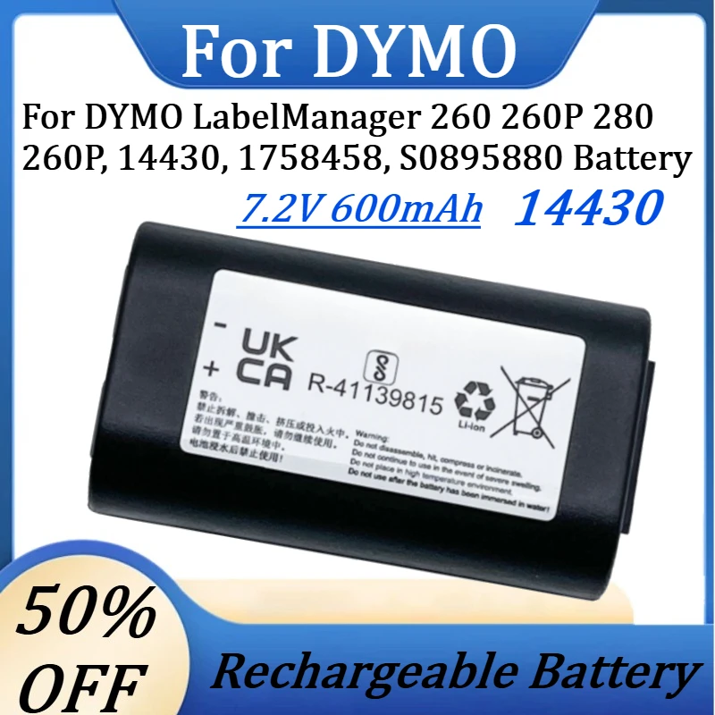 New 14430 Battery 600mAh 7.2V Rechargeable Battery For DYMO LabelManager 260 260P 280 260P, 14430, 1758458, S0895880 Battery