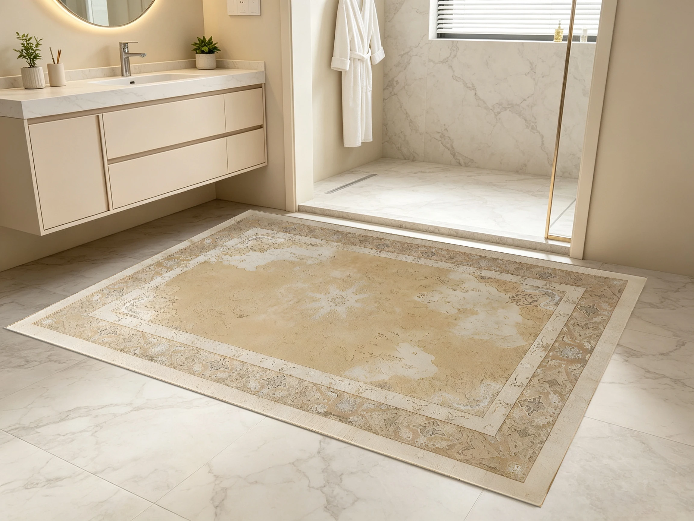 2D Large Rug Warm Khaki Rug, European Retro, Subtle Pattern, Soft & Skin-Friendly, for Living Room & Bedroom, Enhances the