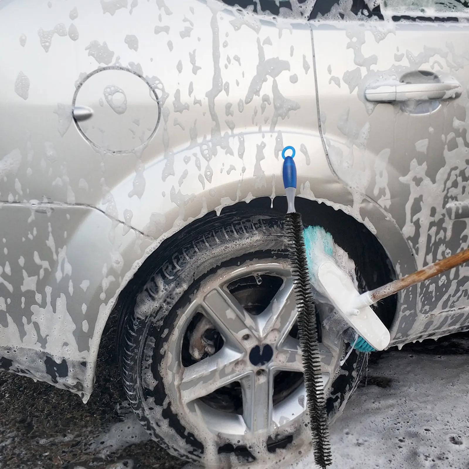 55Cm Car Cleaning Brush Set Engine Bay Wheel Hub Rim Cleaner Bendable Design No Scratch All Purpose Washable Automotive Detail