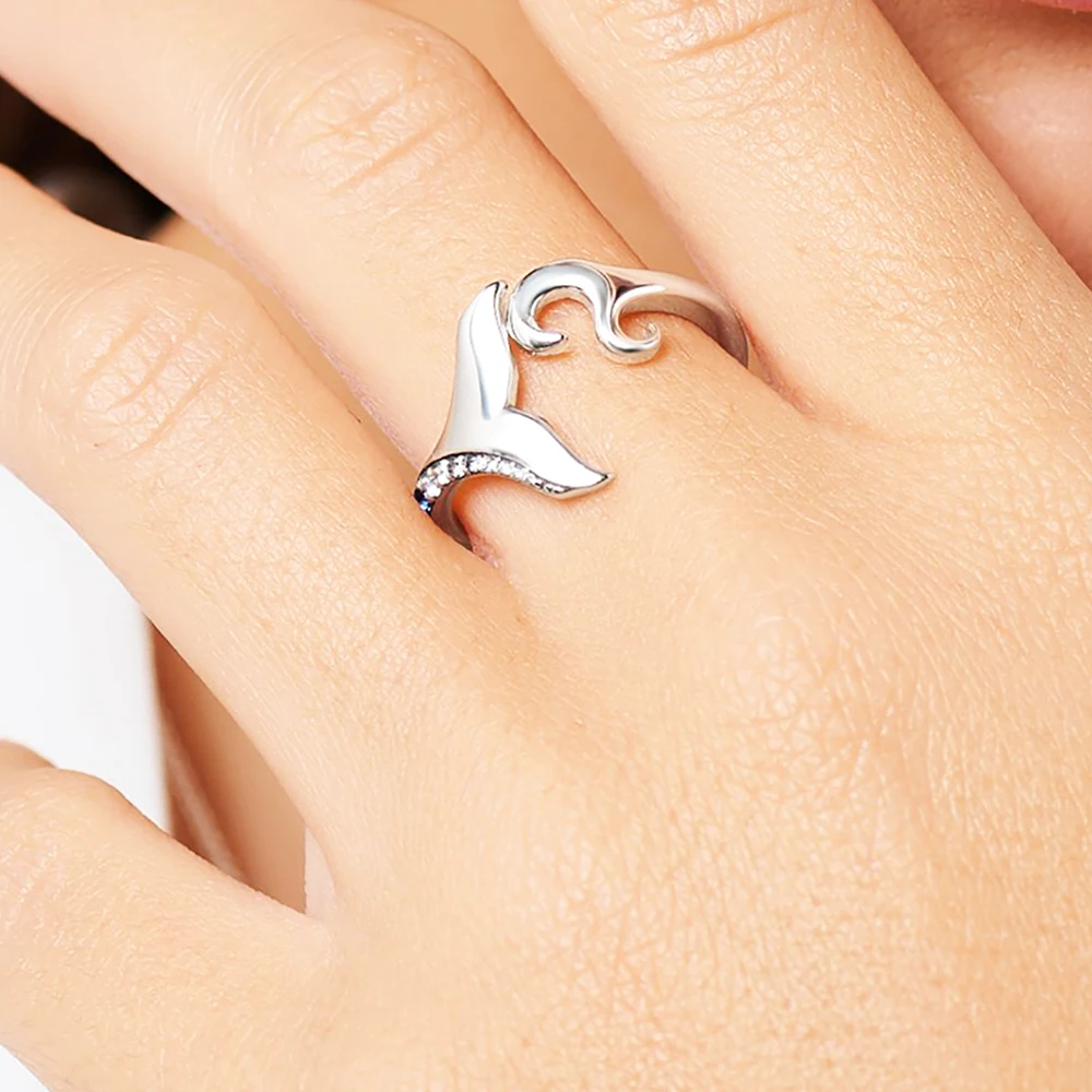 Women's 925 Sterling Silver Wave Ring with Blue Zircon