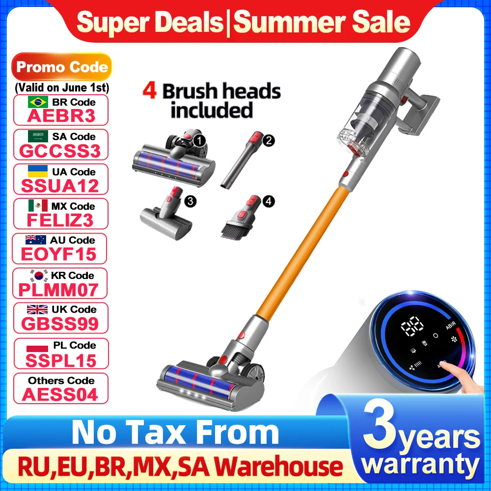 (code promo:NEW888)Aspirateur à Main sans Fil ABIR VC205, 27000PA, Capteur de Poussière Intelligent, Écran Tactile LED, Contrôle Automatique de la Vitesse, Tueur d'Acariens Portable Sans Fil