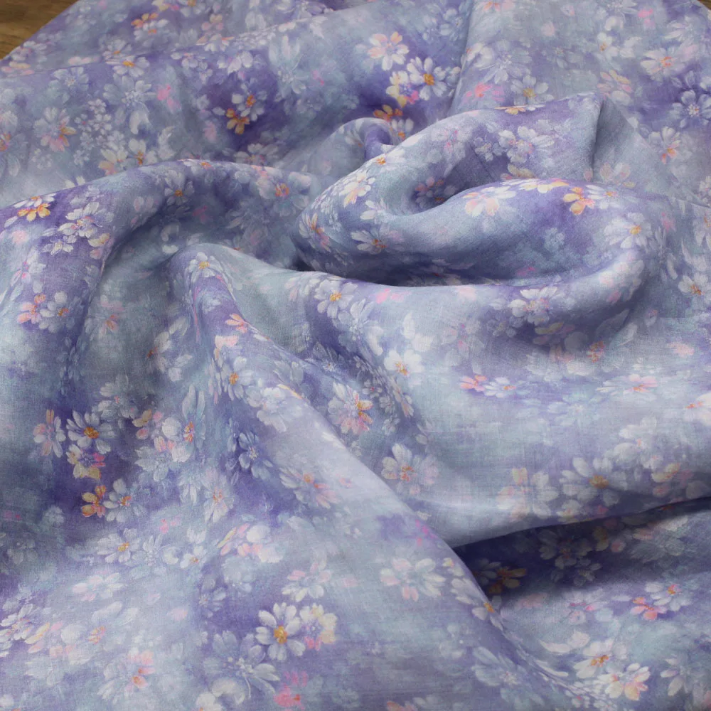 

Linen / Cotton Sewing Liverpool Fabric Plant Pastoral Summer Sky Purple Flower Printed Pure Bazin Rich Strawberry Dress