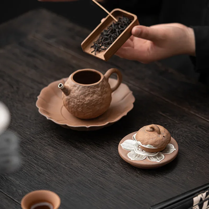 Empty Zhai Old Rock Clay Fanglian Pot Tray Silver Gilded Stoneware Bamboo Water Drop Container Coaster Tea Tray Fruit Plate - view 4