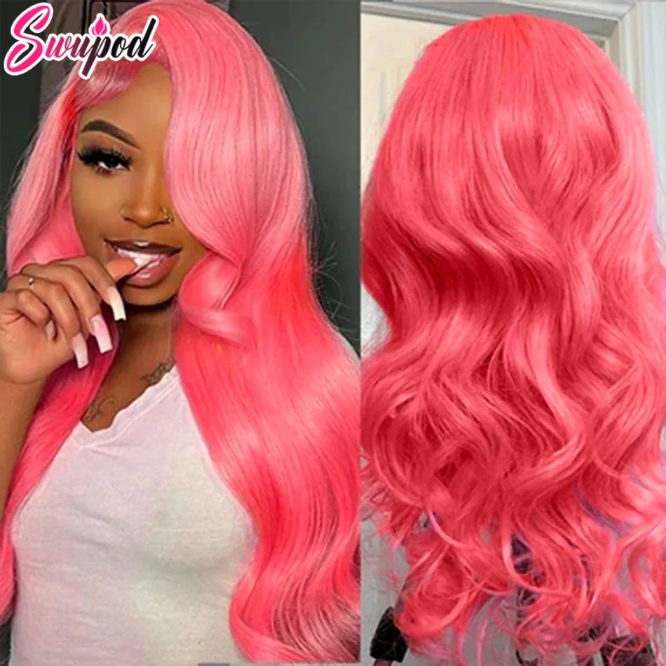 

30 32 дюйма 250% объемная волна 13x4 13x6 Hd кружевной фронтальный парик предварительно сорванный прозрачный цветной кружевной передний розовый парик для женщин бесклеевой