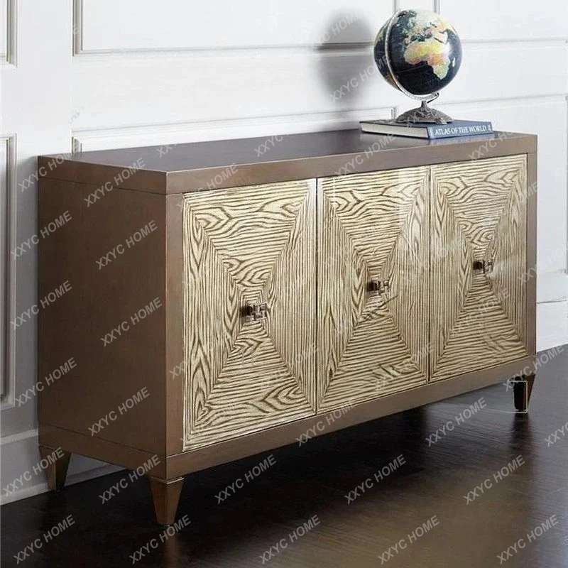 Neoclassical sideboard, -style living room, solid wood decorative cabinet, zebra pattern entryway