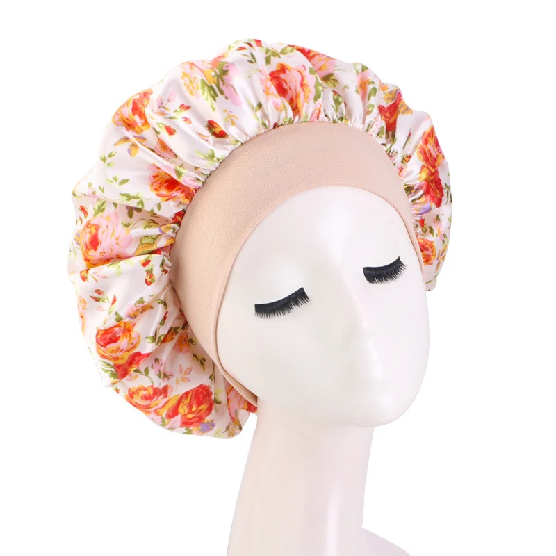 Gorro de satén grande con estampado Floral para mujer, gorro de pelo de flores grandes, gorro de noche para dormir, gorros de envoltura para la cabeza, gorros africanos