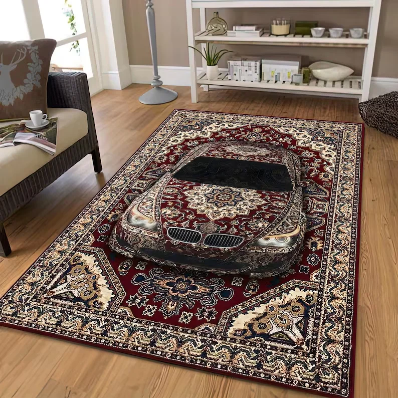 3D Optical Illusion Persian Style Carpet Mat Rug Car Embedded Pattern Home Decoration Floor Rugs for Living Room Bedroom Hallway
