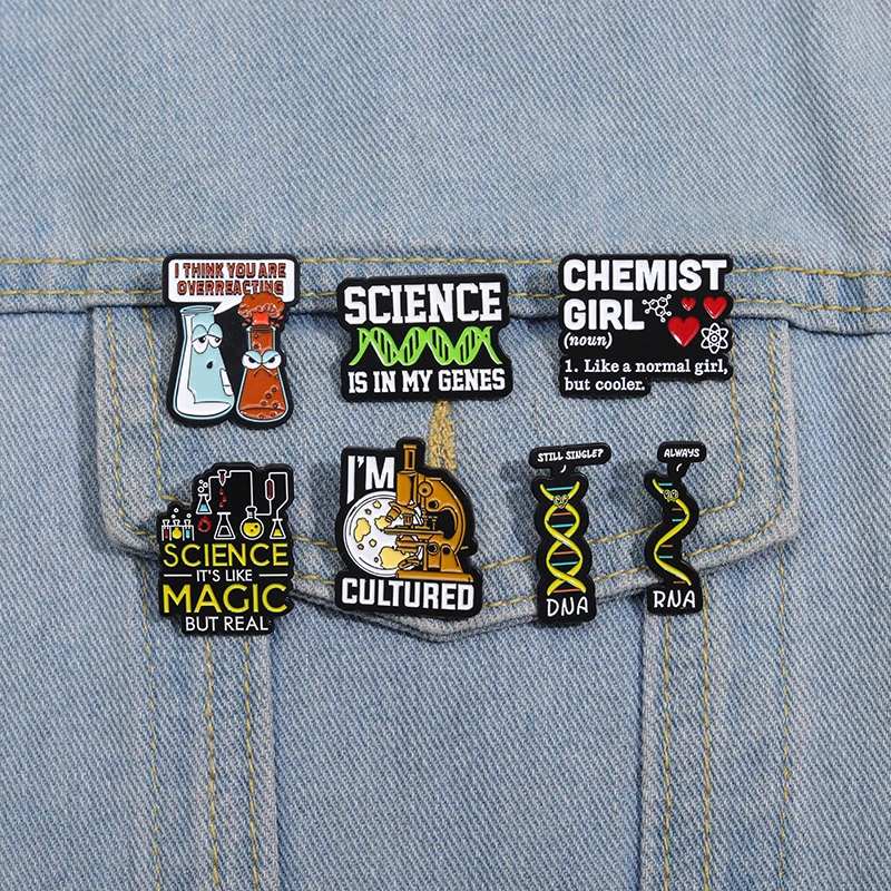 Creative Cartoon Math Formula Enamel Pins Chemical Science Beaker Cute Metal Brooches Biology Molecules Lapel Badge Clothes Pin