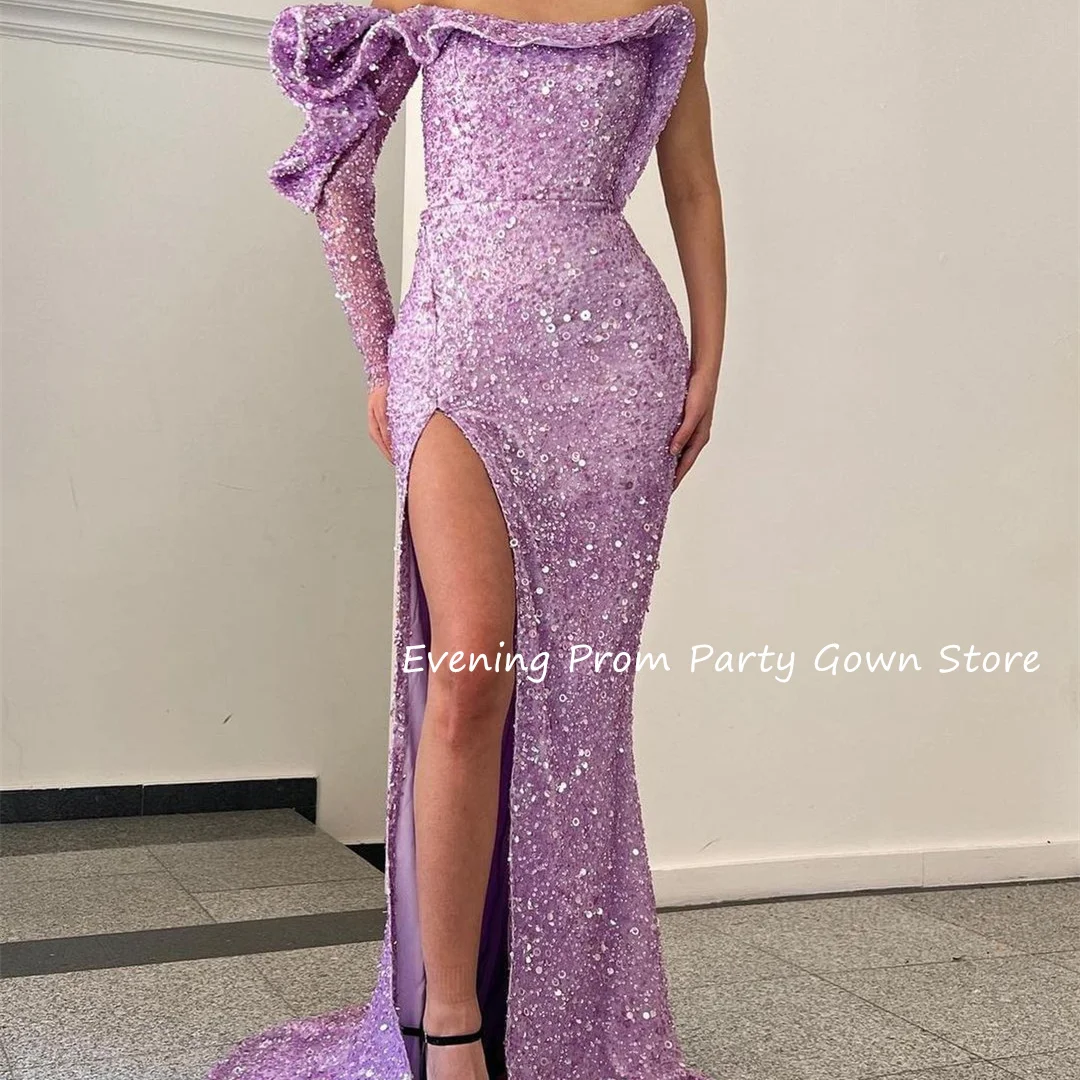 

One Shoulder Chic Evening Dresses Mermaid Sequins Prom vestidos de fiestas elegantes mujer שמלות ערב לנשים צנועות לחתונה