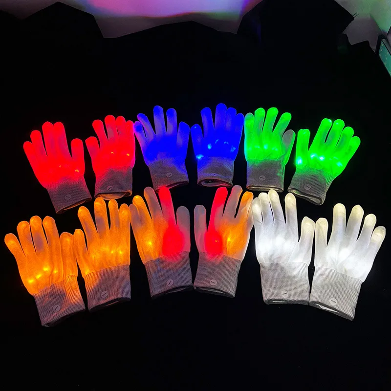 Fashion Hip Hop Party Led Rave Flashing Gloves Glow Light Up Finger Tip Lighting Gloves For Teens Adults Party Performance