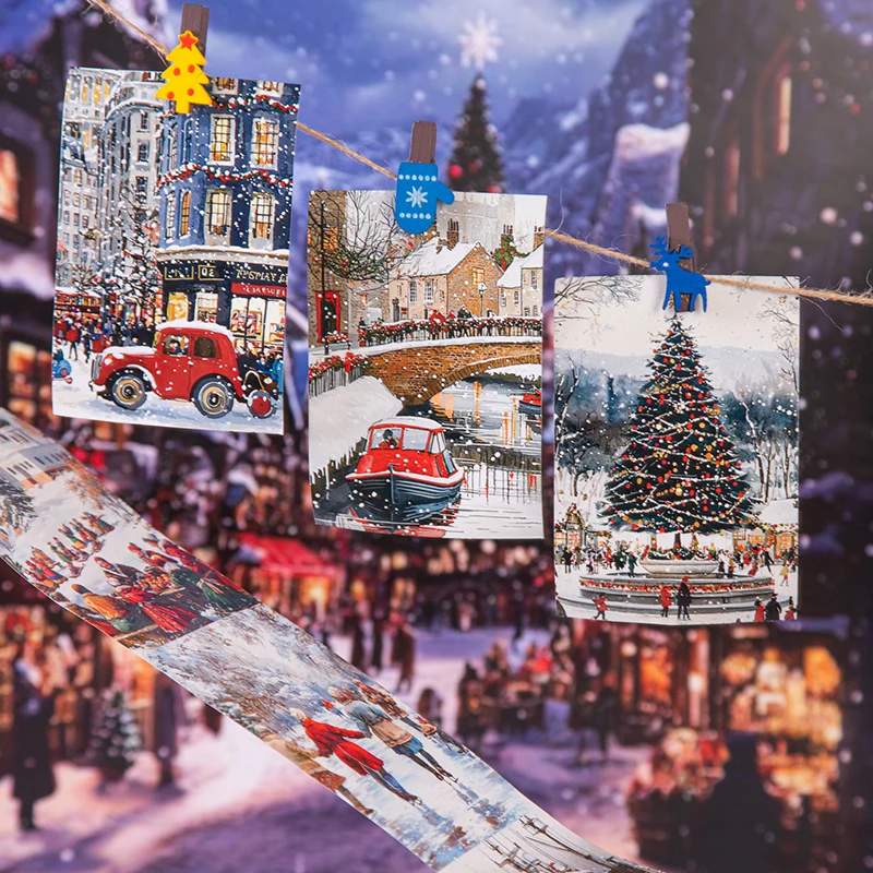 1롤 크리스마스 시티 시리즈 스티커 재료는 저널링 DIY 스크랩북 용품에 적합합니다.