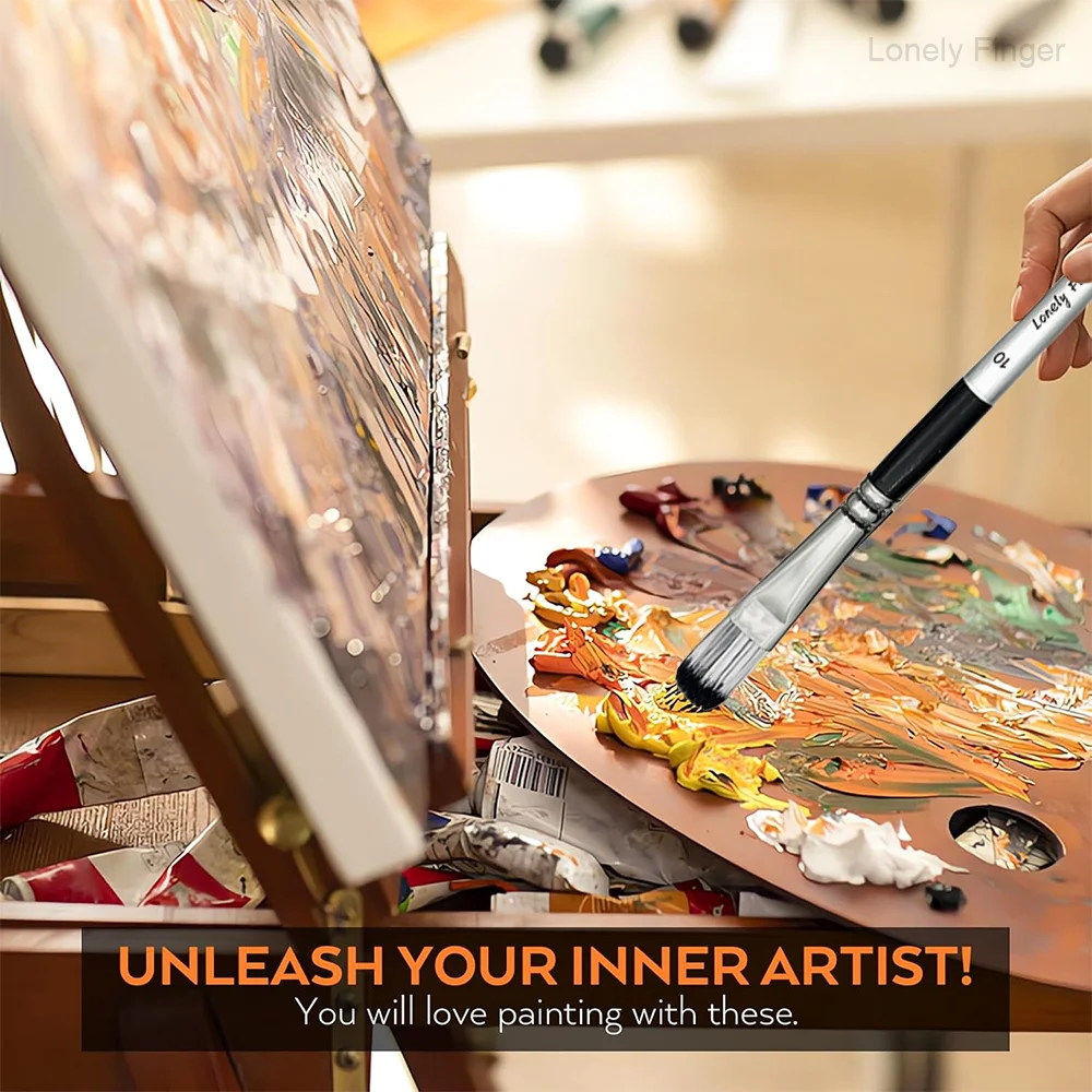 مجموعة فرش طلاء فيلبرت، 10 قطع فرشاة فنية لزيت الأكريليك بألوان مائية الغواش مجموعات رسم احترافية مع اصطناعي #6