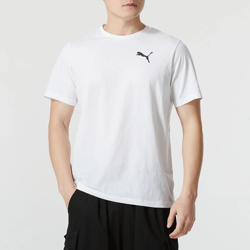 

Мужская футболка Puma с ребристым воротником и логотипом кошки, повседневная хлопковая футболка белого цвета 685644-02