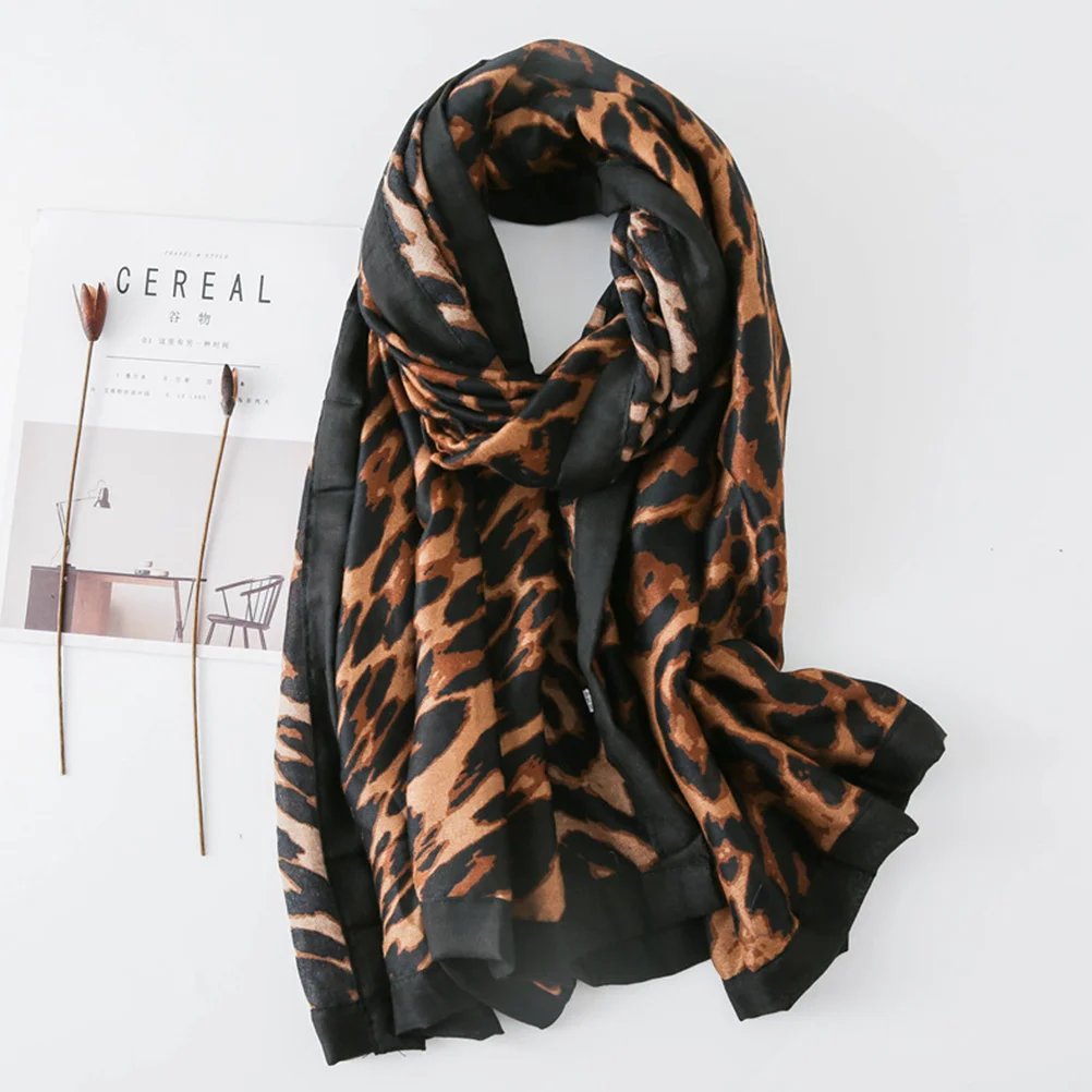 Black Leopard Scarf Fashion Women Shawl Sun Block Scarf Creative Beach Scarf Travel Shawl (180x100cm, Coffee Leopard)