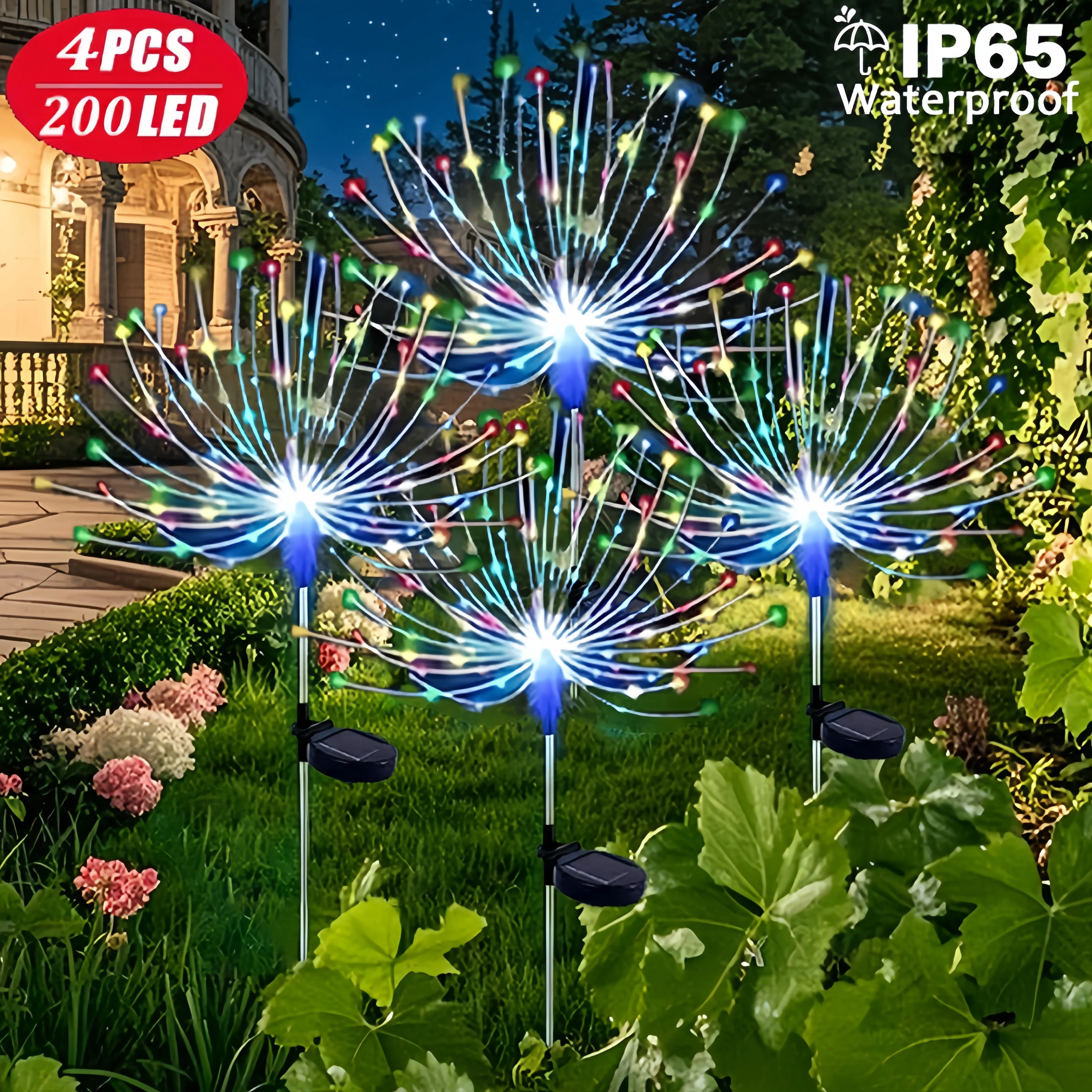 

200LED солнечные садовые фонари водонепроницаемое наружное освещение солнечный фейерверк свет газон дорожка украшение сада