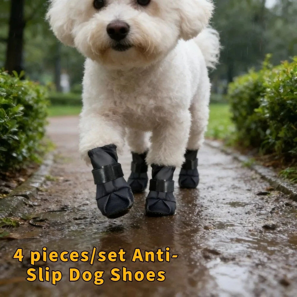 4PCS/SET Adjustable Waterproof Dog Boots High-top Wear-Resistant Pet Rain Boots Breathable Anti-Slip Dog Shoes Easy To Wear